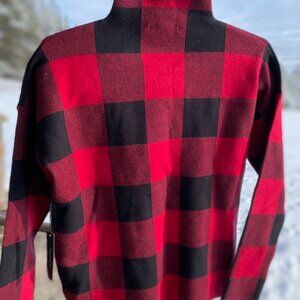 Tahari Red and Black Buffalo Check Mock Neck Sweater